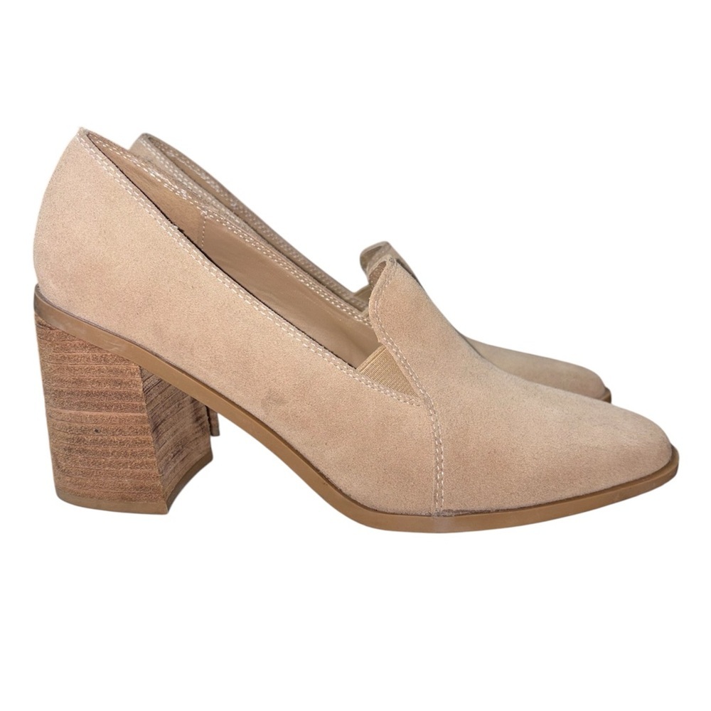 Joie Wevenly Suede‎ Block Heel Biege/Tan Loafer Pumps Minimalist Women Size 8